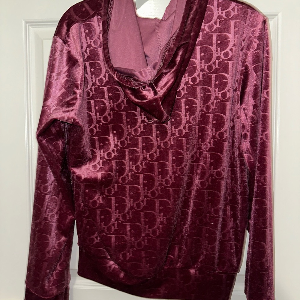 Dior Burgundy Velvet Hoodie and pants